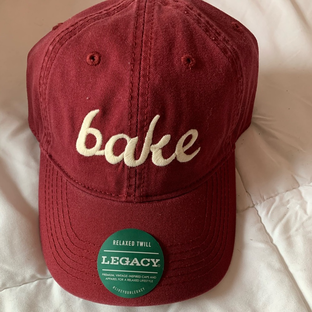 Red BAKE baseball hat from King Arthur Flour Co.
